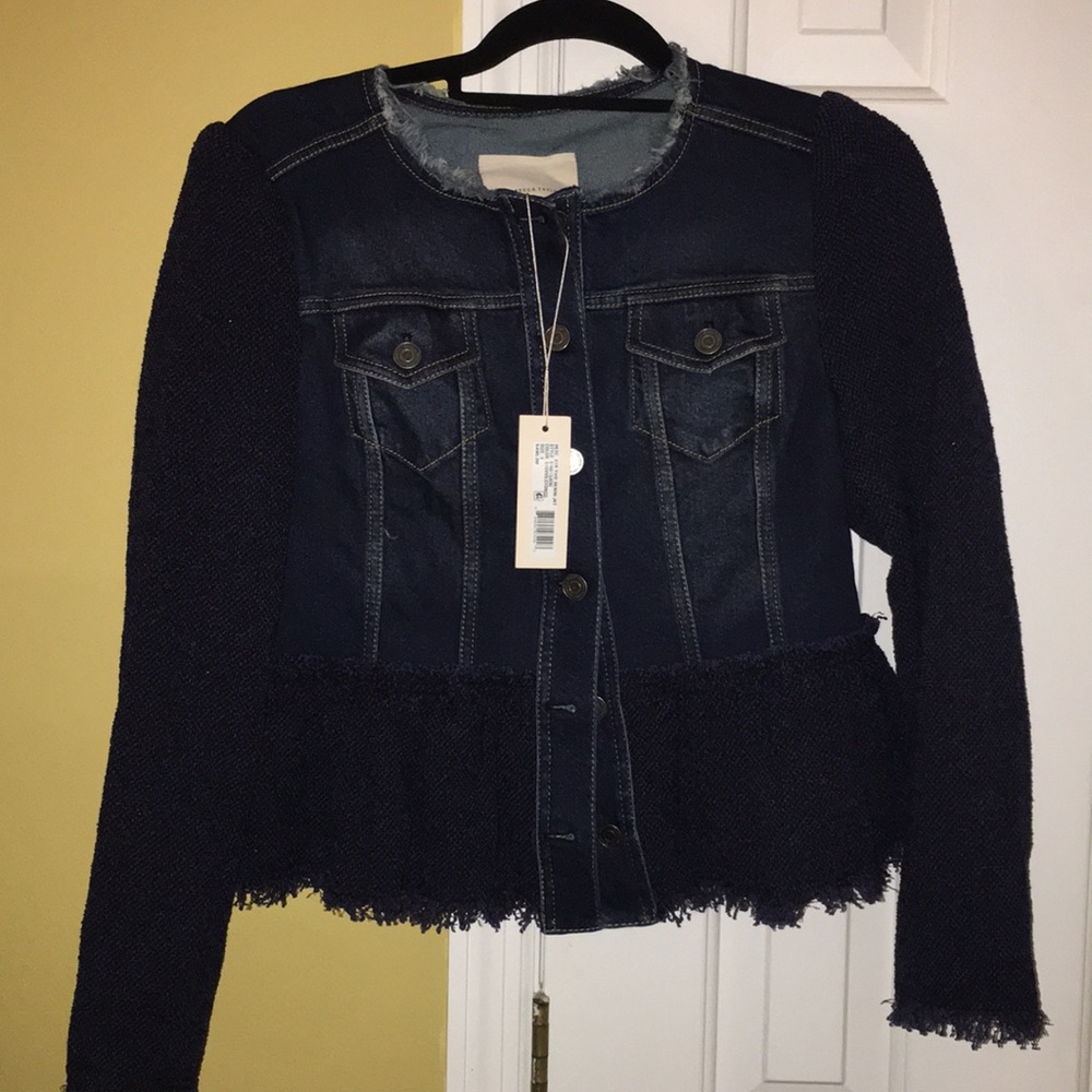 New Rebecca Taylor tweed denim jean jacket